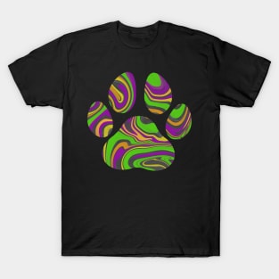 Green and Purple Witch's Brew Halloween Cat Paw Liquid Marble Design T-Shirt